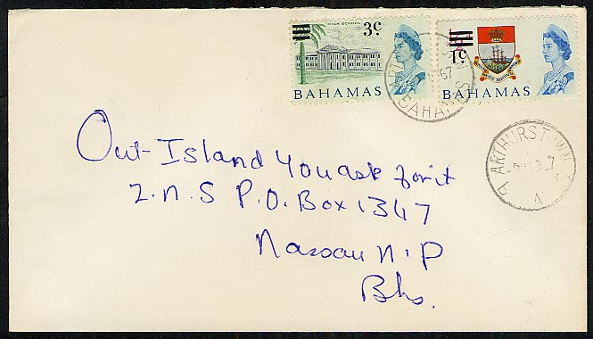 Arthurs Town Bahamas 1967 postmark