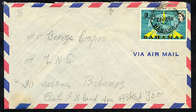 Crossing Rocks Bahamas 1968 postmark