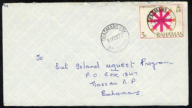 Deadmans Cay Bahamas 1972 postmark