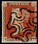 British Stamps - 1d red maltese cross