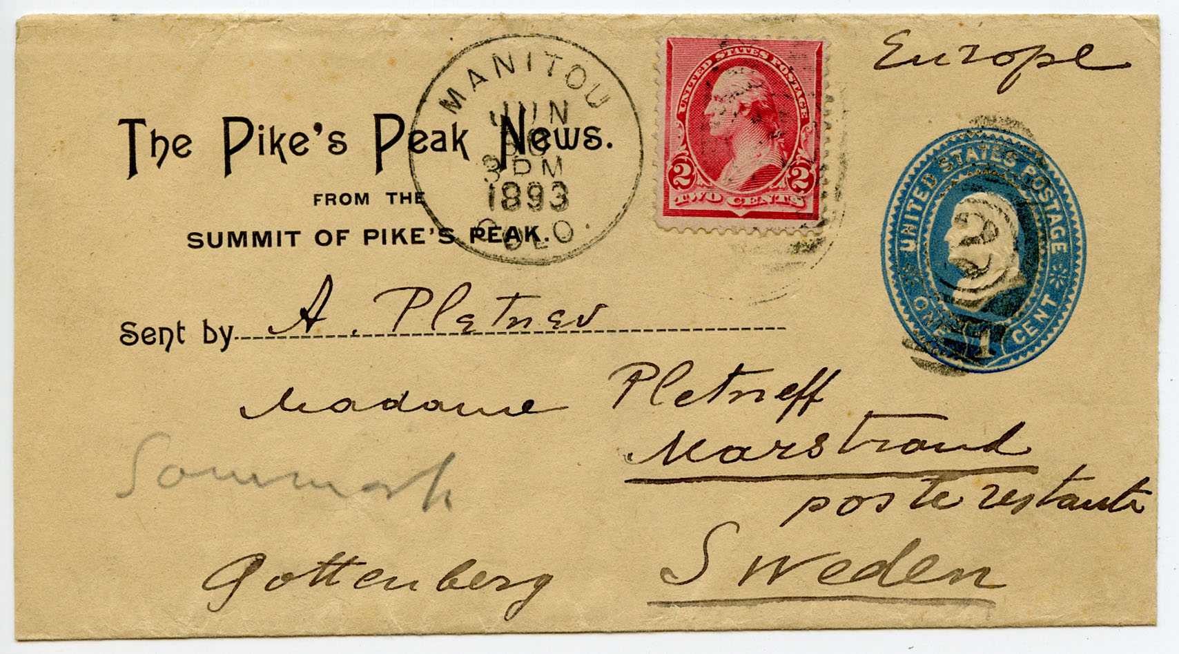 Pikes Peak News - newspaper wrapper 30 June 1893